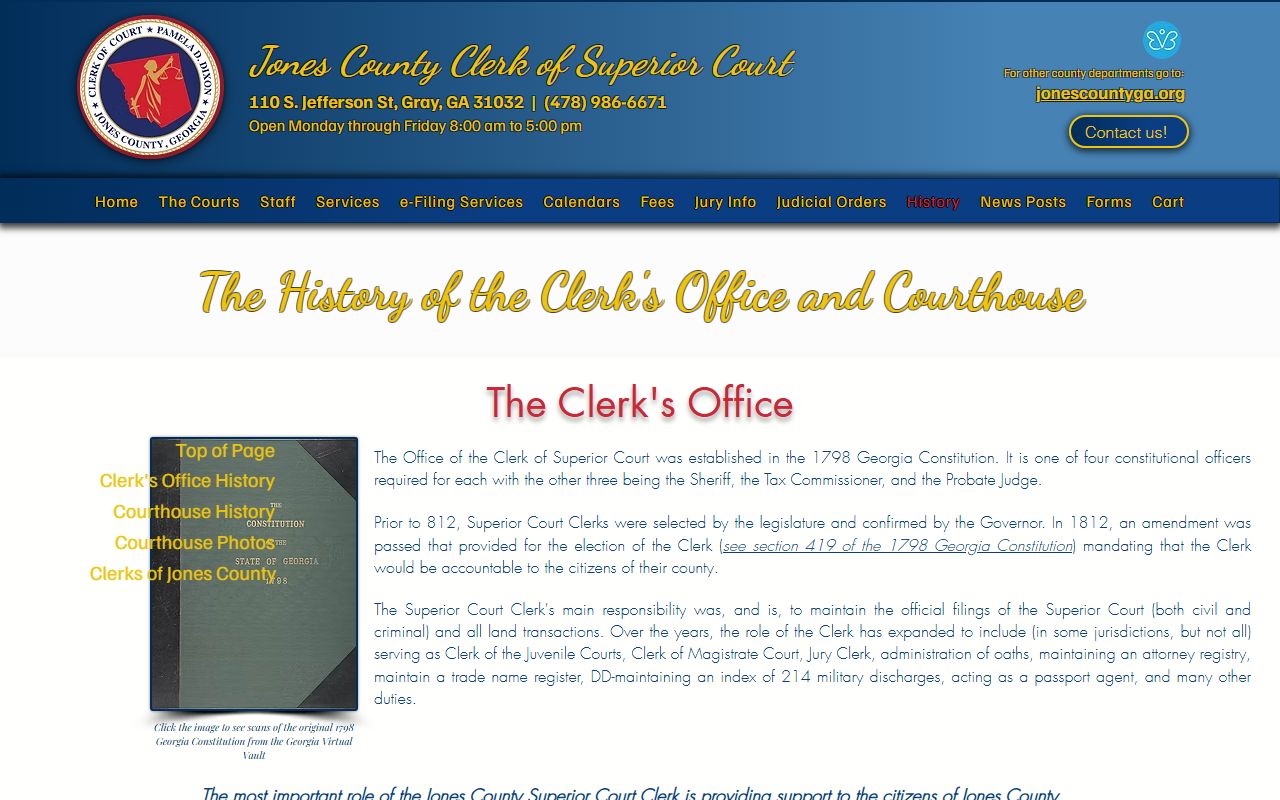Jones County Clerk of Superior Court history and courthouse recordkeeping