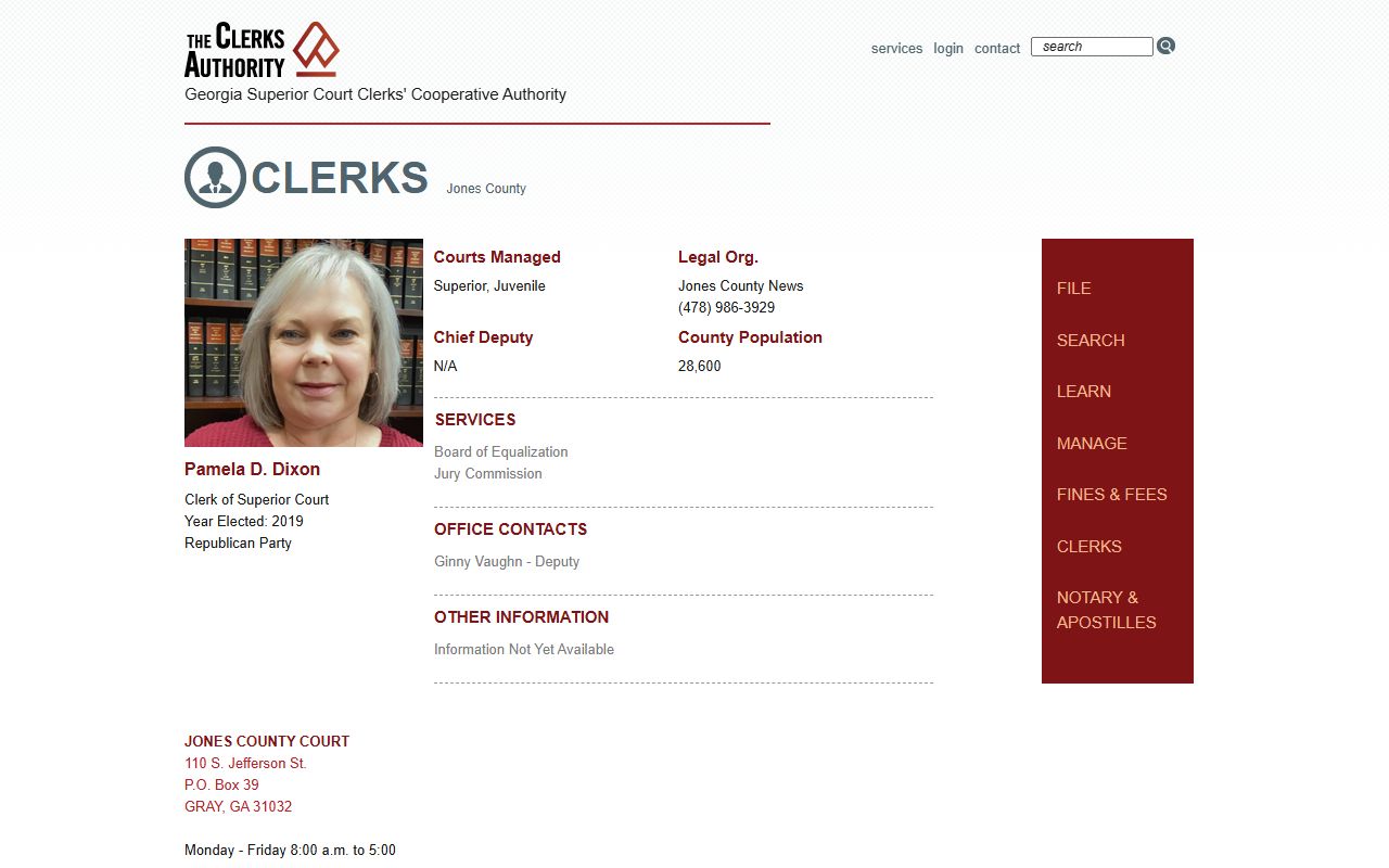 Jones County Clerk of Superior Court GSCCCA directory record