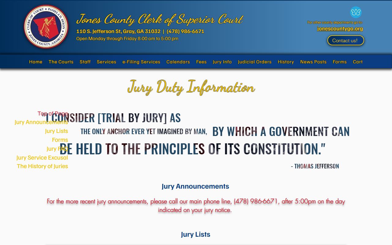 Jones County court dockets courthouse entry and jury information