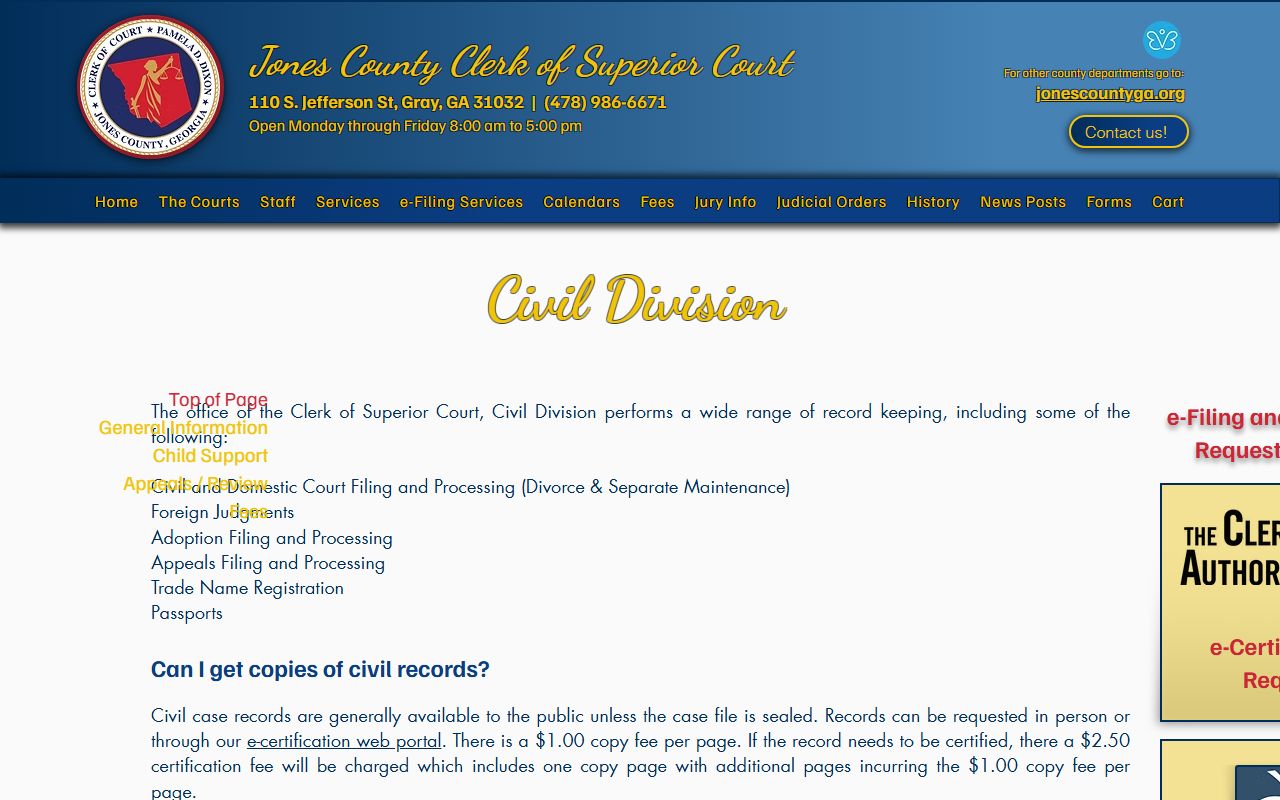 Jones County divorce records Civil Division court record source