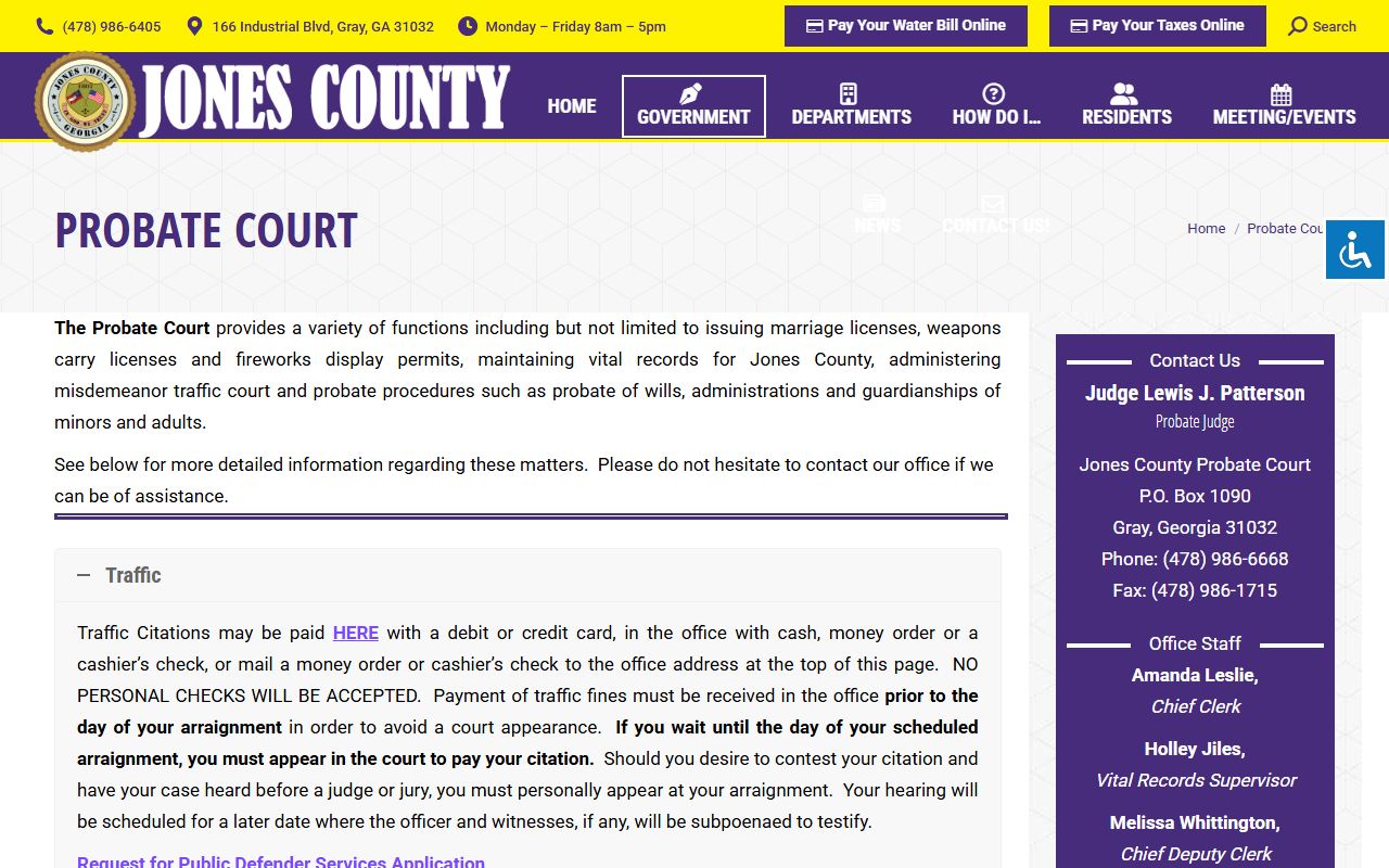 Jones County traffic court records Probate Court traffic information