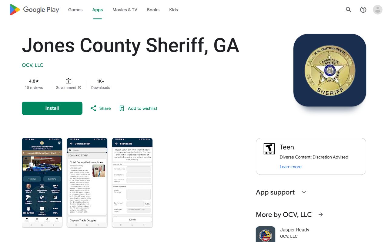 Jones County warrant search sheriff Android app listing