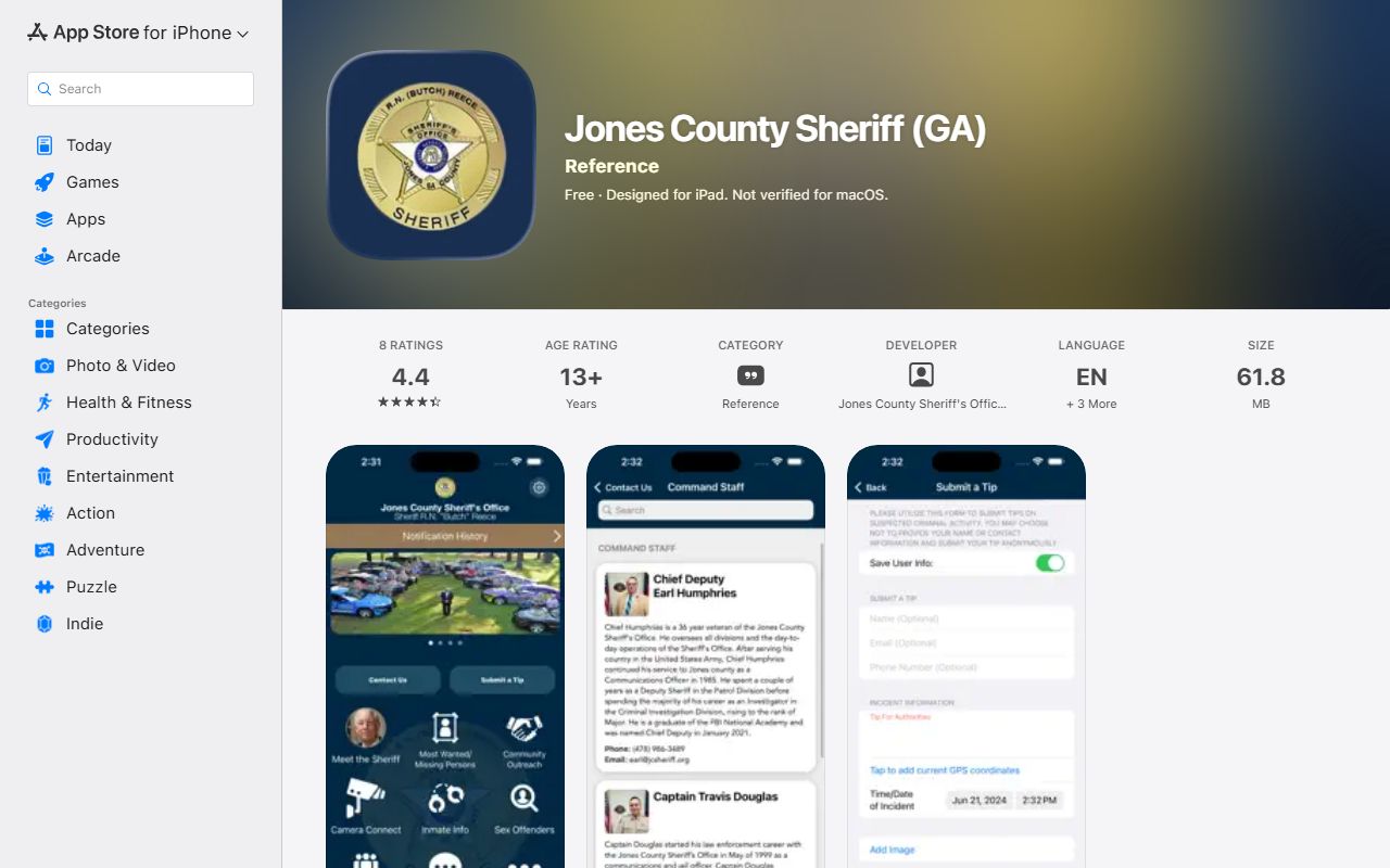 Jones County warrant search sheriff iOS app listing